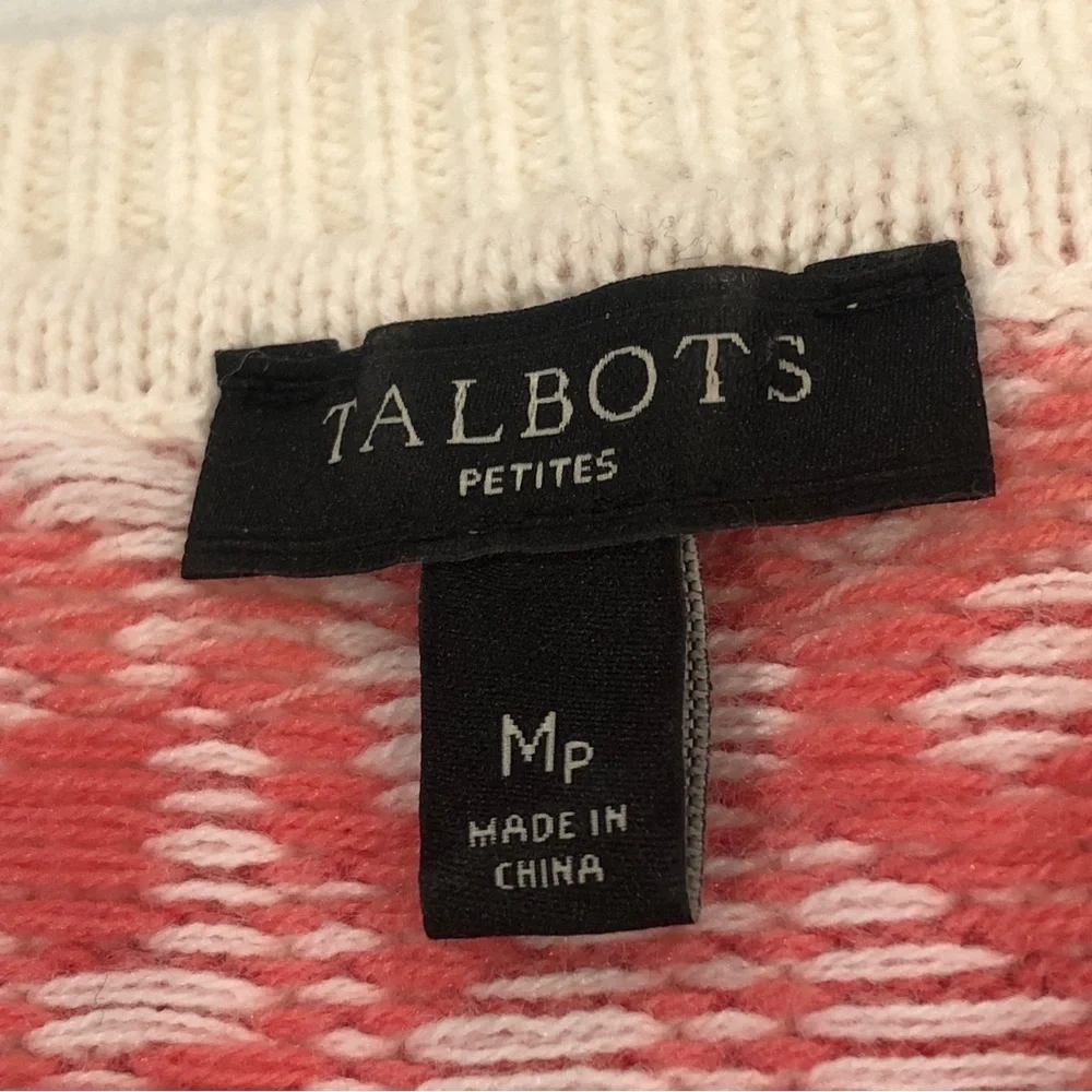 Talbots Petites M Grey Orange Faire Isle Lambswool Blend Ski Sweater Granny core